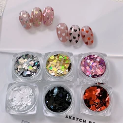 Laser Holographic Sequins Nail Art Decorations Charm Mixed Ultrathin Heart Parts Press on Nail Glitter Flakes Sparkly Manicure