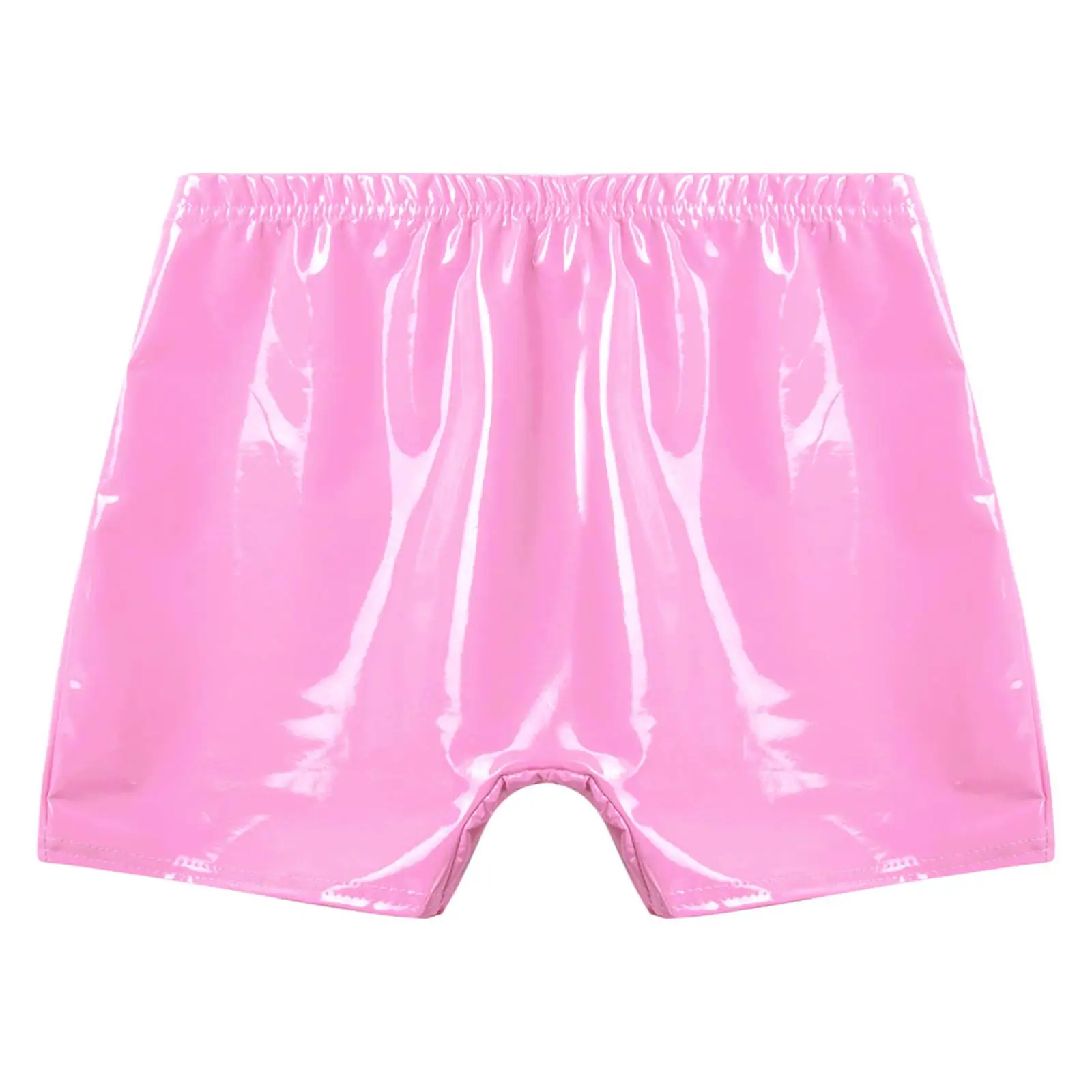 Mens Wetlook Patent Leather Panties Lingerie Elastic Waistband Zipper Crotch Boxer Latex Trunks Underwear Club Stage Show Shorts