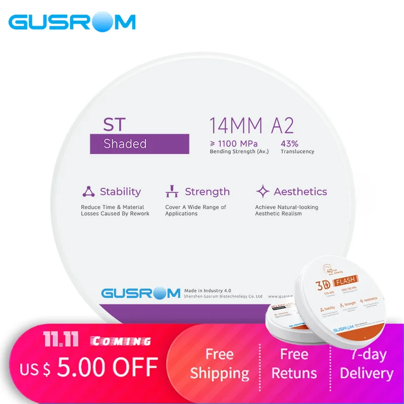

Gusrom ST Shaded 98*16mm Zirconia Block-Time-saving Dental Restorative Material