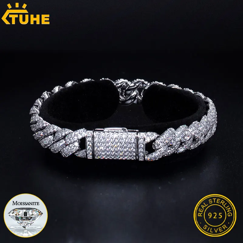 High Quality Iced Out 10mm Cuban Link Necklace Men Silver 925 With Moissanite Cuban Chain Necklace For Men Hip Hop Jewelry