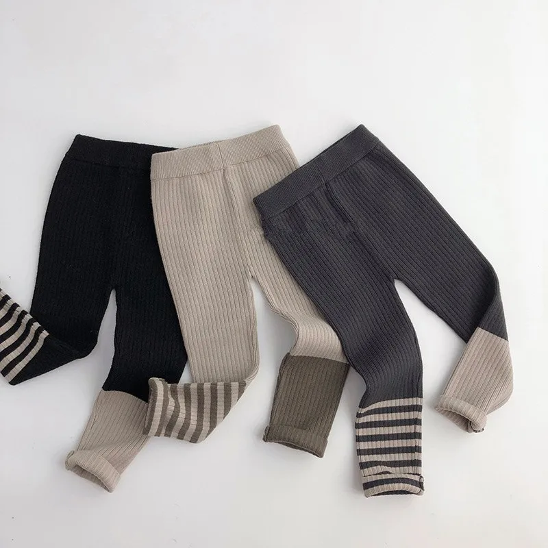 

Winter New Children Striped Leggings Girls Knit Stretch Pants Kids Knitted Trousers Cotton Baby Leggings Infant Clothes