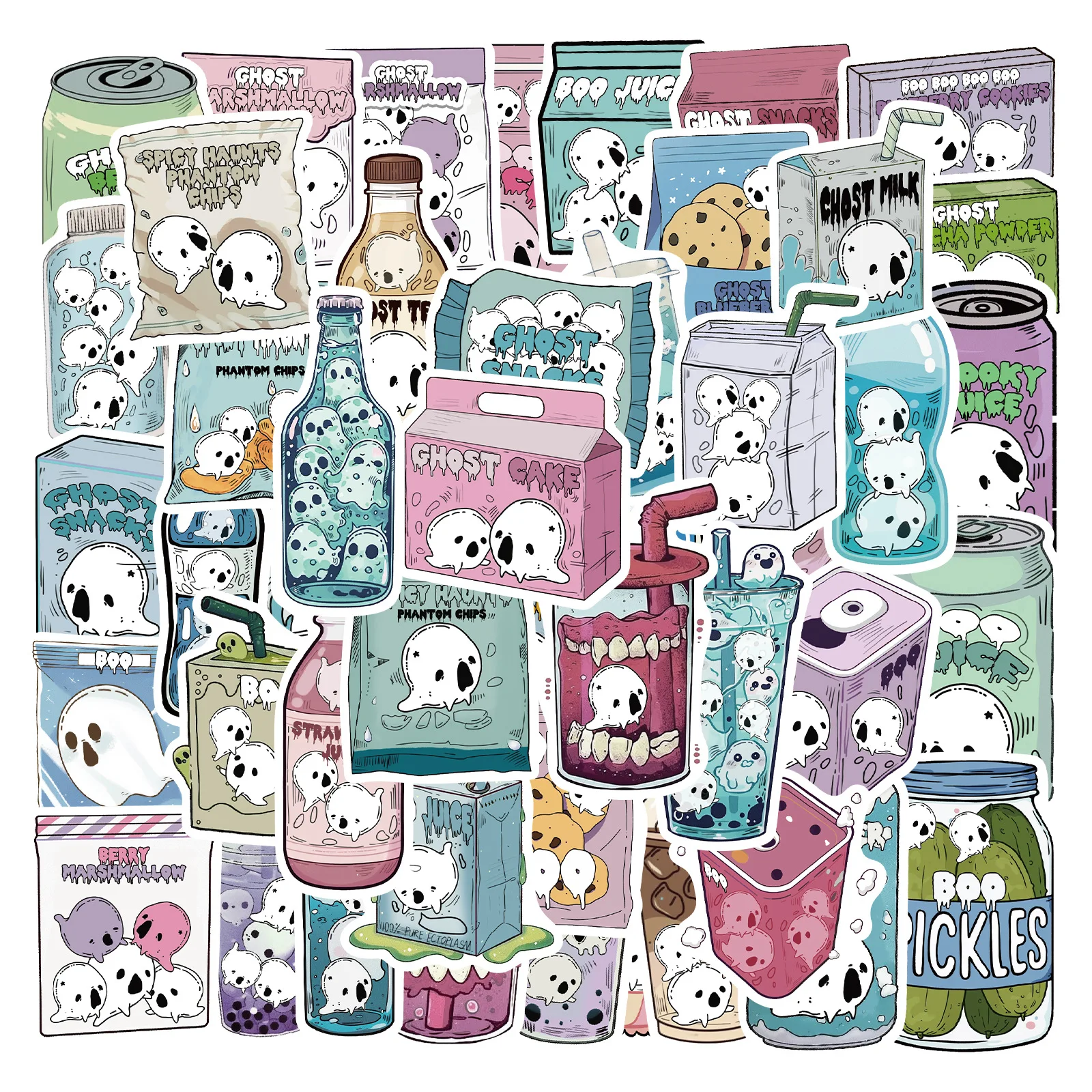 50PCS Halloween Nette Geist Lebensmittel Getränke Graffiti Aufkleber Telefon Gitarre Laptop Notebook Koffer Tasse Wasserdichte Aufkleber Kinder Spielzeug