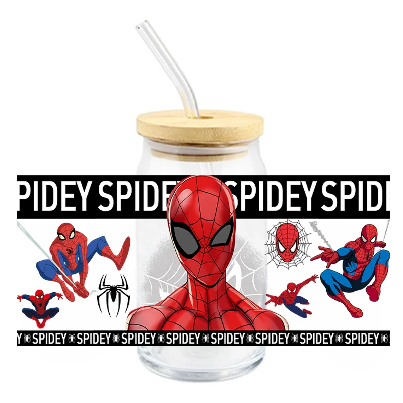 Marvel Spiderman Cup Stickers Superhero UV DTF Waterproof Transfers Decals16oz Libby Glass Design Cup Wraps Stickers Kids Gifts