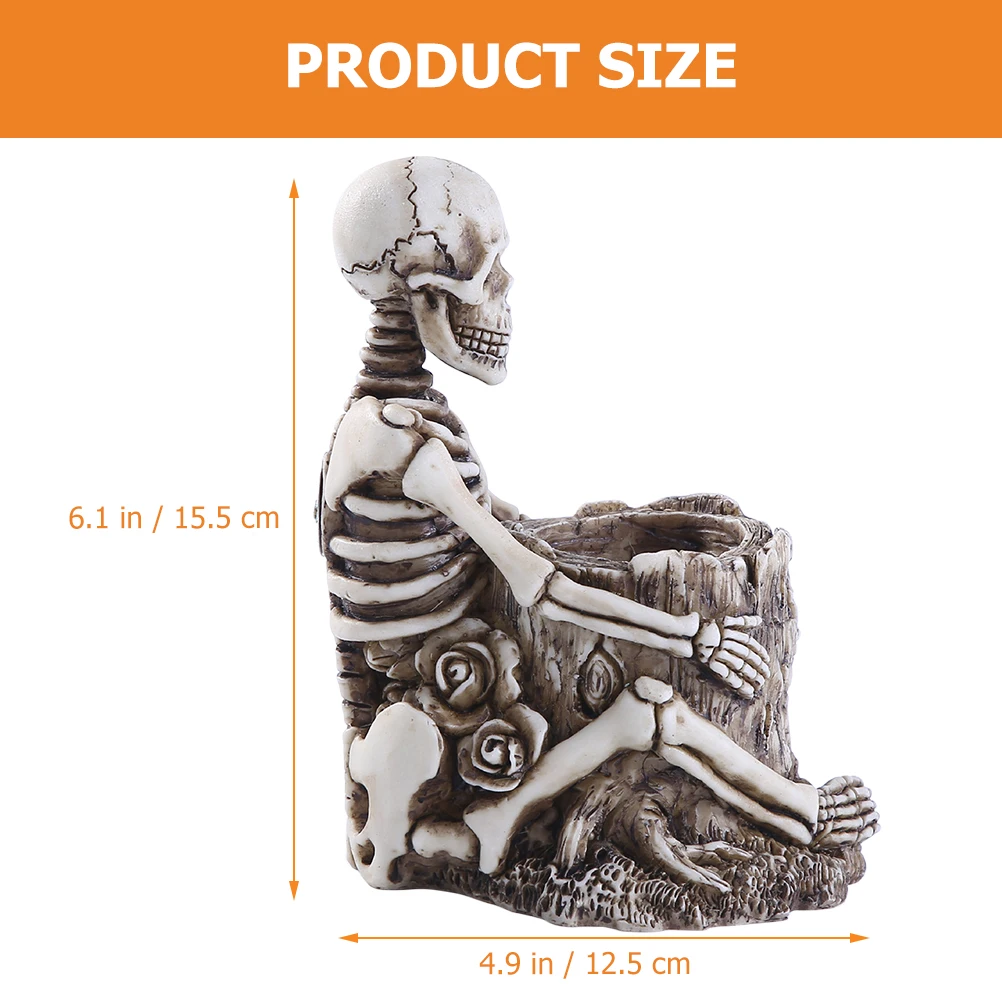 

Skull Holder Resin Brush Organizer Desktop Storage Bucket Cosmetics Organizer Black Retro Key Tools Stand Holder