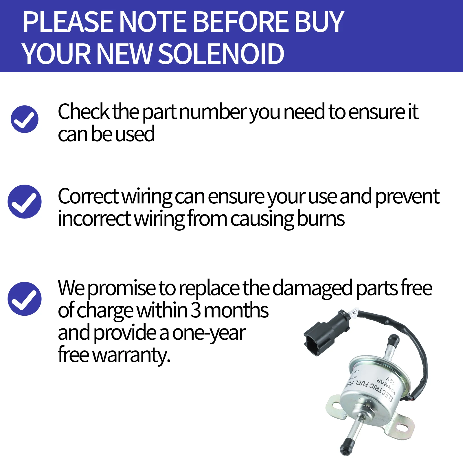 129612-52100 Electric Fuel Pump with Black Plug 485510011 14520577 for akeuchi TB230 Yanmar 3TN100L 3TNV88 4TNV84 Engine 12VDC - Image 4
