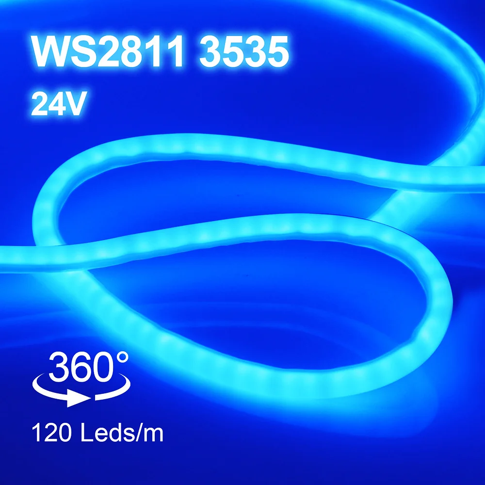 WS2812B LED Strip Neon Light RGB Rainbow 360 Round Tube Silicone Rope Lights Wifi Smart Remote Control 24V Power Kit Waterpoof