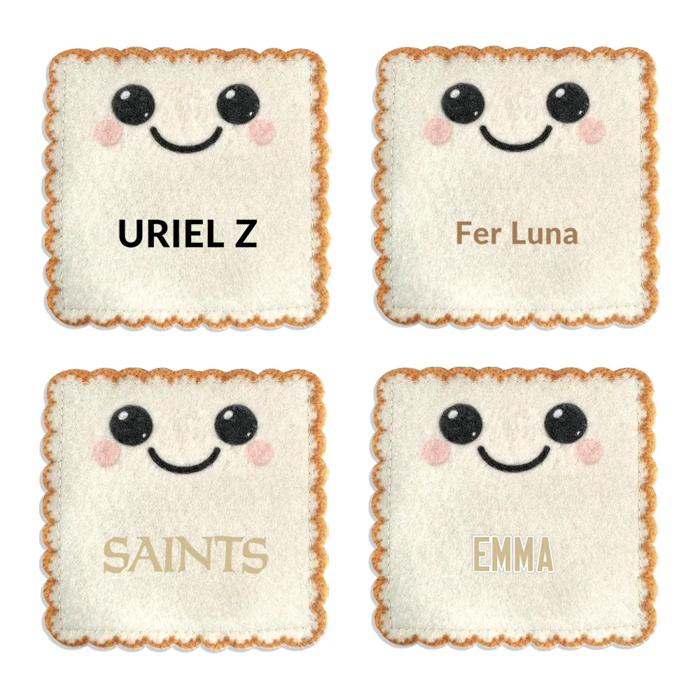 4Pcs Personalized Custom Text/Name Felt Coaster Kawaii Toast Felt Mat Drink Cup Mats HomeTable Pad Housewarming Gift
