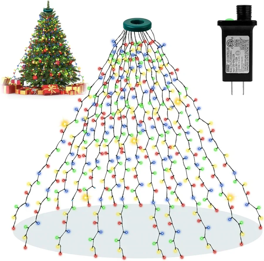 

2M 16 Strands Christmas Tree Fairy Lights with Star Topper 400LED Christmas Tree String Light with Ring for Outdoor Garden Decor