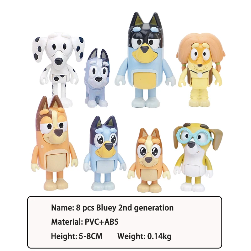 Bluey Bingo 8/12Pcs Model Speelgoed Set Cartoon Mini Pvc Beweegbare Gewrichten Pop Ornamenten Vakantie Kerst Kinderspeelgoed Geschenken