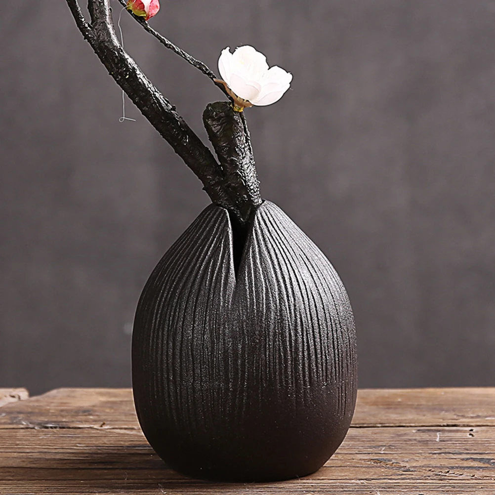 

1Pcs Premium Ceramic Vase Artistic Desktop Flower Holder Great Gift Choice Home Decor Black Ceramic Vase Flower Holder