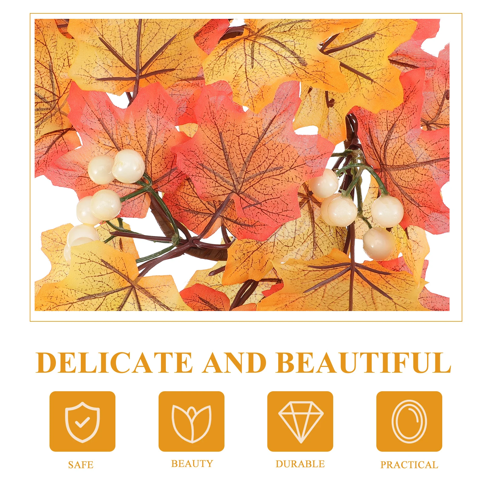 

Autumn Table Decorations Fall Outdoor Metallic Line Wreath Decors Silk Cloth Maple Leaf Simulated Candles Wreaths