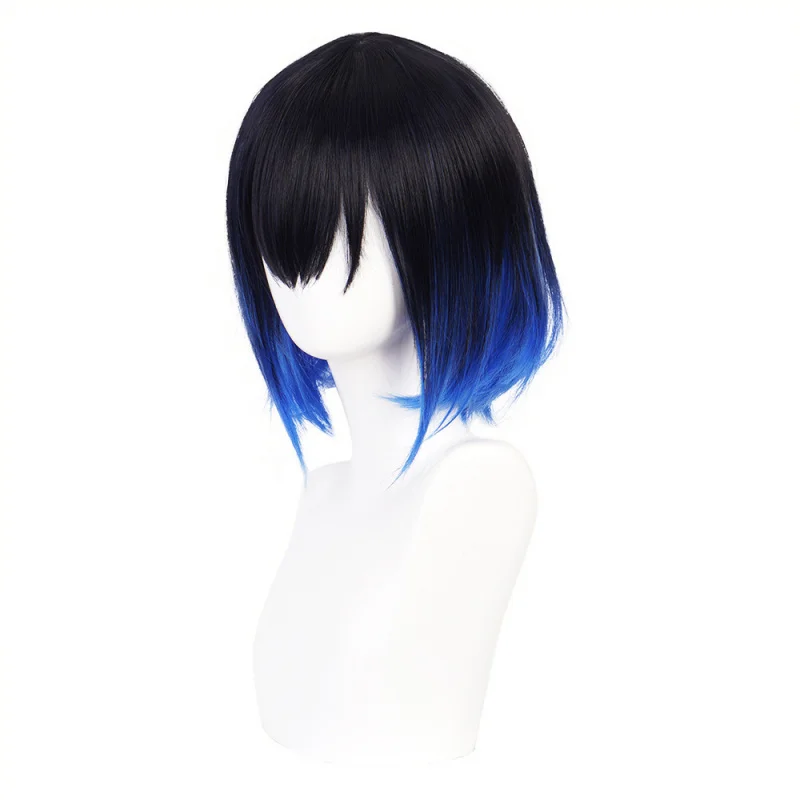 Wig Anime Demon Slayer Inosuke Hashibira Rambut Remaja Wig Cosplay Gradien Hitam Biru