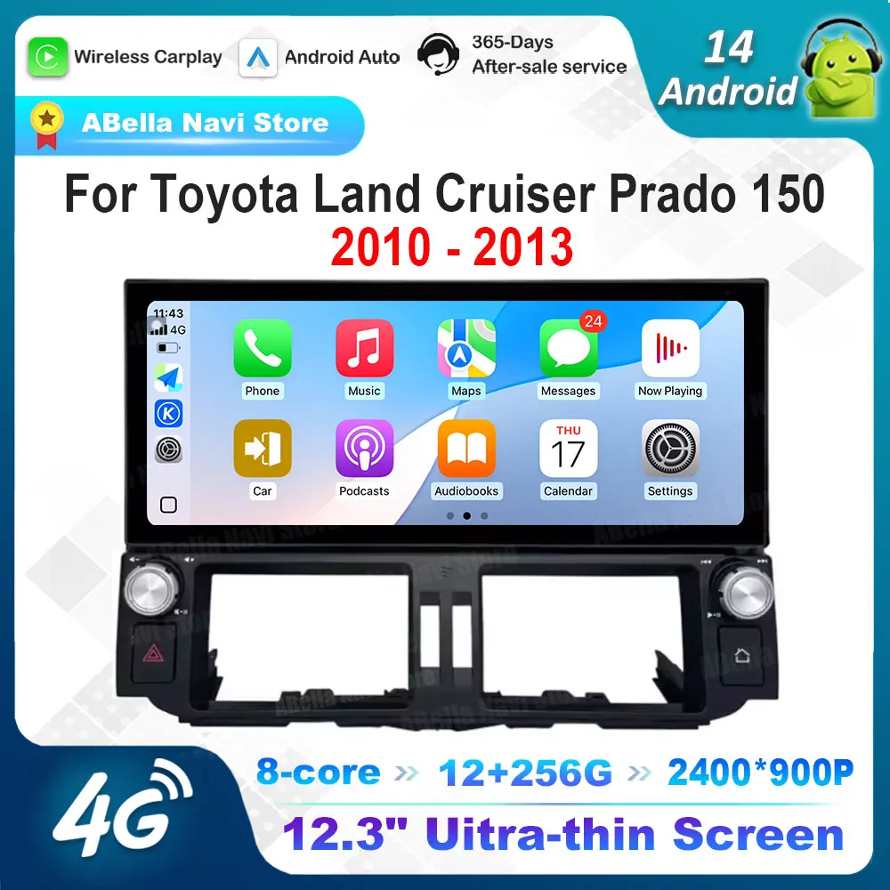 

Android 14 12.3 inch Ultra-thin Screen for Toyota Land Cruiser Prado 150 2010 - 2013 GPS Navi Car Radio Multimedia Player 4G