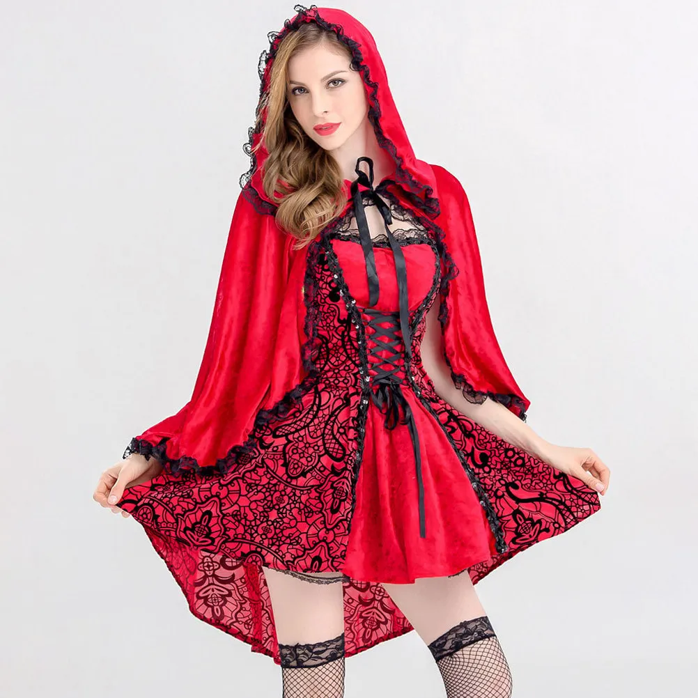 

1pc Riding Hood For Girls Lace Costume Cape For Girls Uv Protection Party Dress Up Cosplay Cape Accessory Red