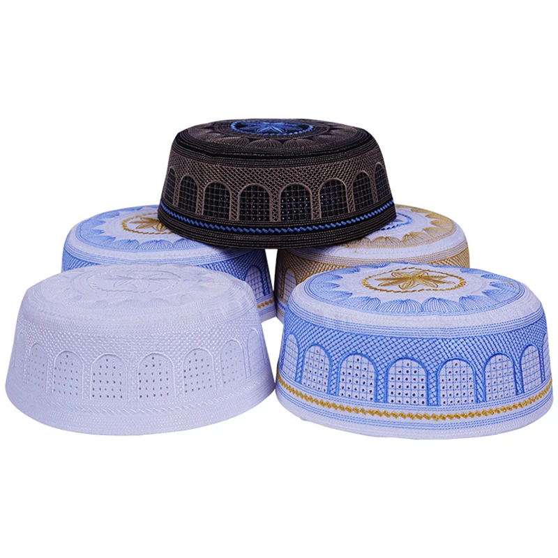 New Muslim Men Prayer Cap Hat Cotton Embroidery Leisure Saudi Arabia Islamic Hat Cap Men Headscarf Topkippot Turban Saudi Cap
