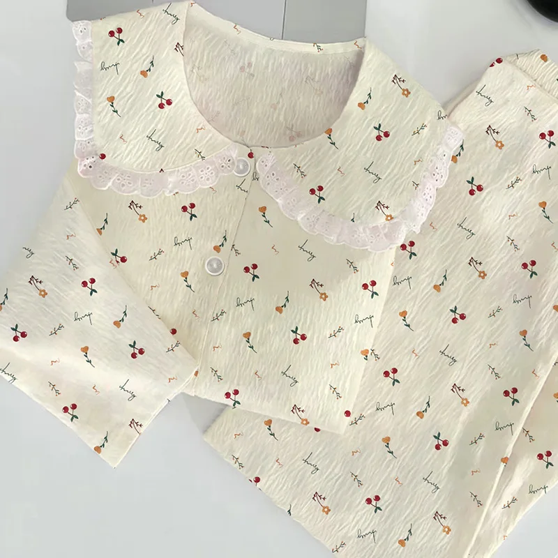 

Осенне-зимние пижамы женские Sweet Little Cherry удобная мягкая домашняя одежда для международной студенческой ночной рубашки 2 шт./компл. одежда для сна