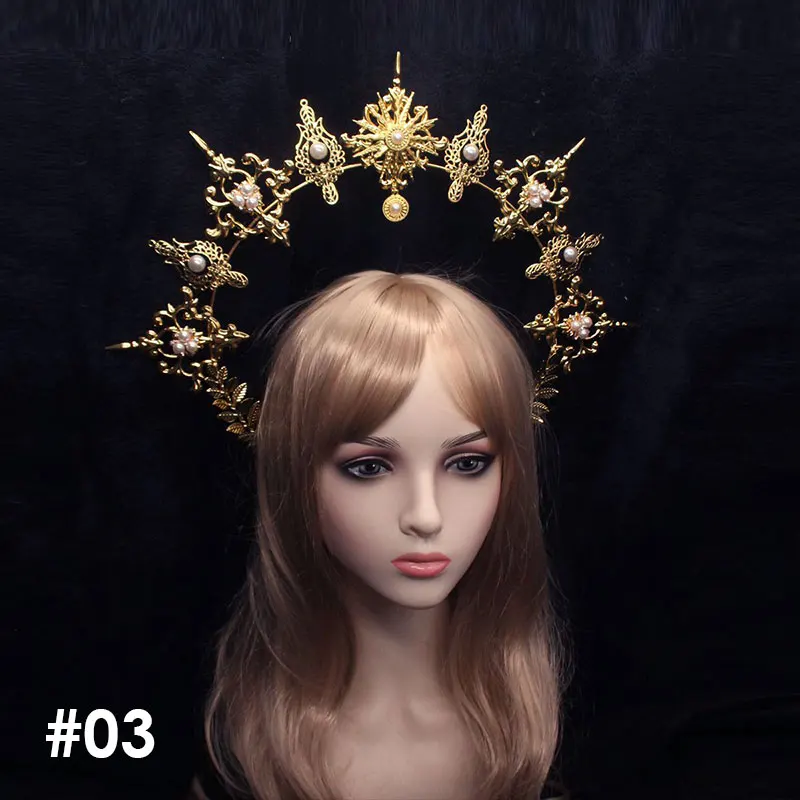 Gothic Lolita Tiara korona dekoracje na Halloween bogini słońca barokowa korona chluba kościół Mary barokowa Tiara DIY części materiałowe