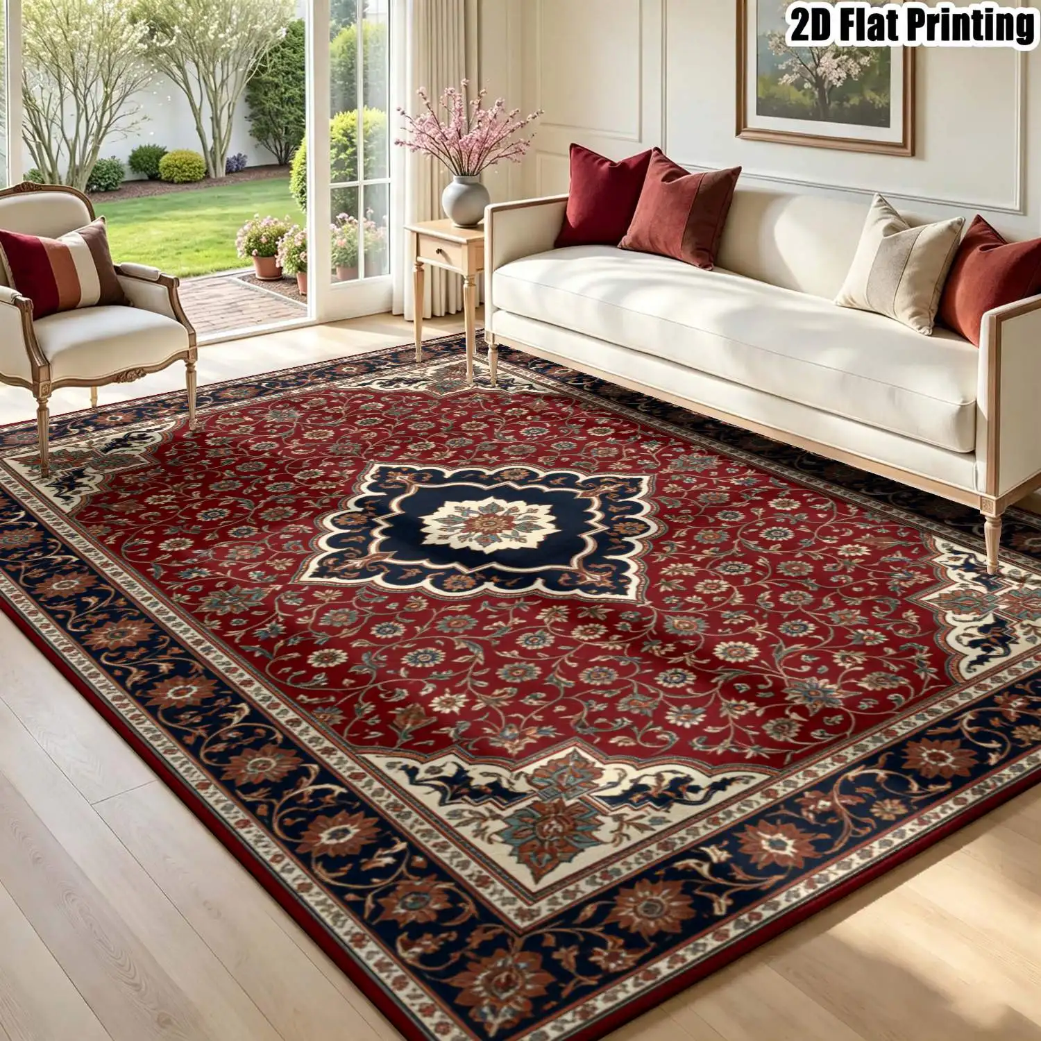 1Pc 2D Printed Grey-Blue Retro Scrolling Floral Carpet: Home Decor Rug, Multi-Size, Machine Washable, Multi-Scene Use