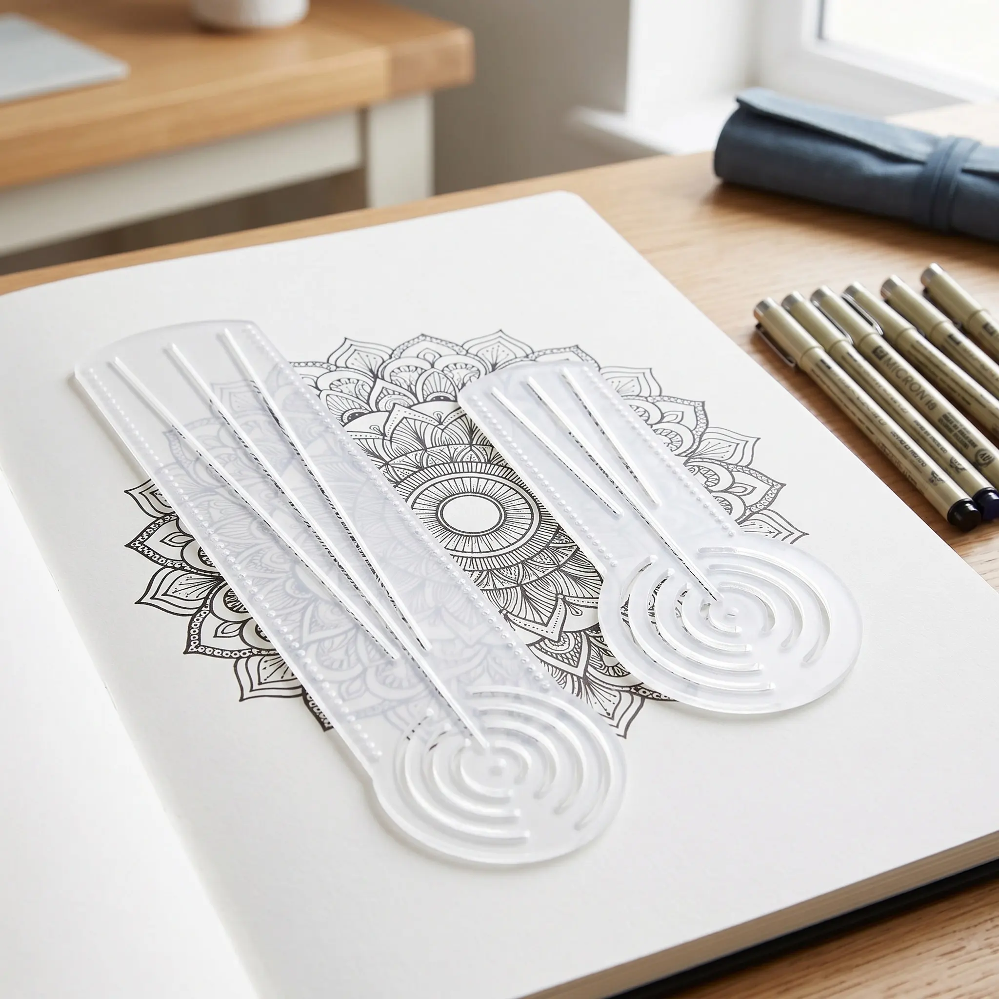 2Pcs Mandala Geometry Acrylic Rulers Transparent Drawing Stencils for Art School Math Craft Circle Maker Mandala Geometry Ruler