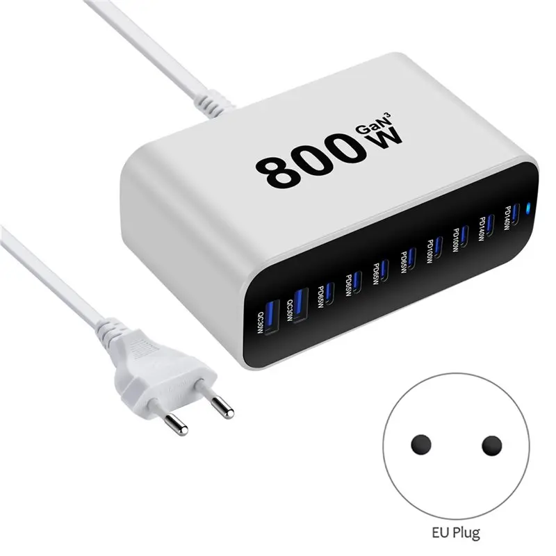 Y43A-New 800W 10-Port Desktop Gan 8C2A USB Type C PD Fast Multi-Port Cell Phone Multi-Device Charging