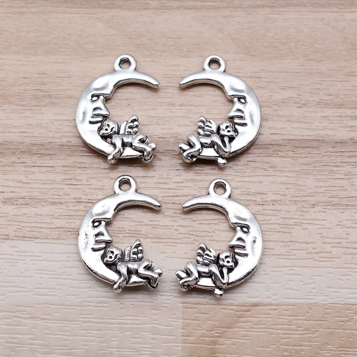 IFOCUS 10pcs/Lot Moon Angel Charms For DIY Jewelry Making Zinc Alloy 22x16mm/0.87x0.63inch