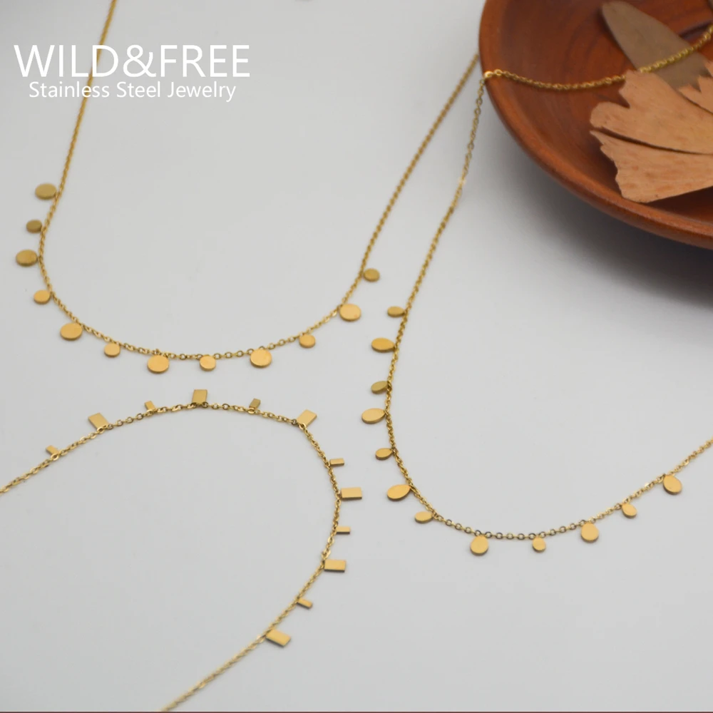 WILD & FREE Boho Gold Plated Stainless Steel Necklaces For Women Geometric Multi Pendants Short Choker Trendy Jewelry