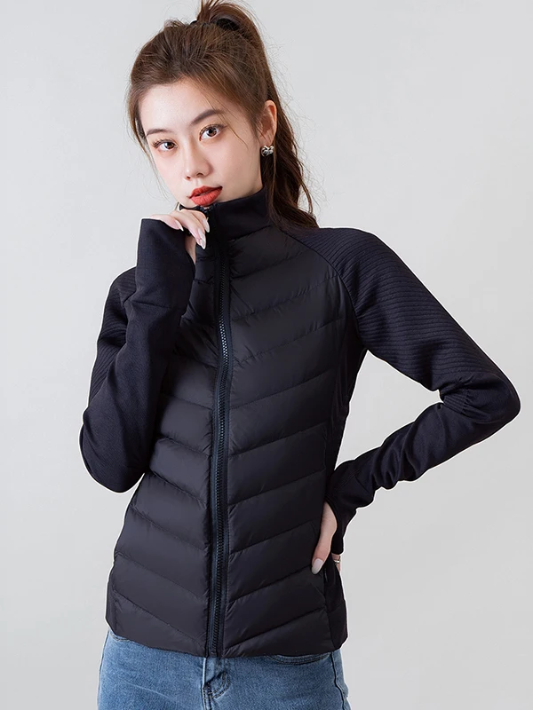 Spor White Du down Jaet レディース 軽量 暖かい アウトドア フィットネス ファッショナブル スリミング アウター カジュアル スレ ジッパー クロ...