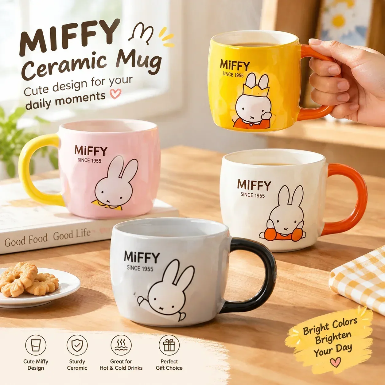 Miffy Cute Cartoon Mug High Appearance Creative Ceramic Coffee Cup Office Water Cup Home Decor Gift for Kids Friends Lovers
