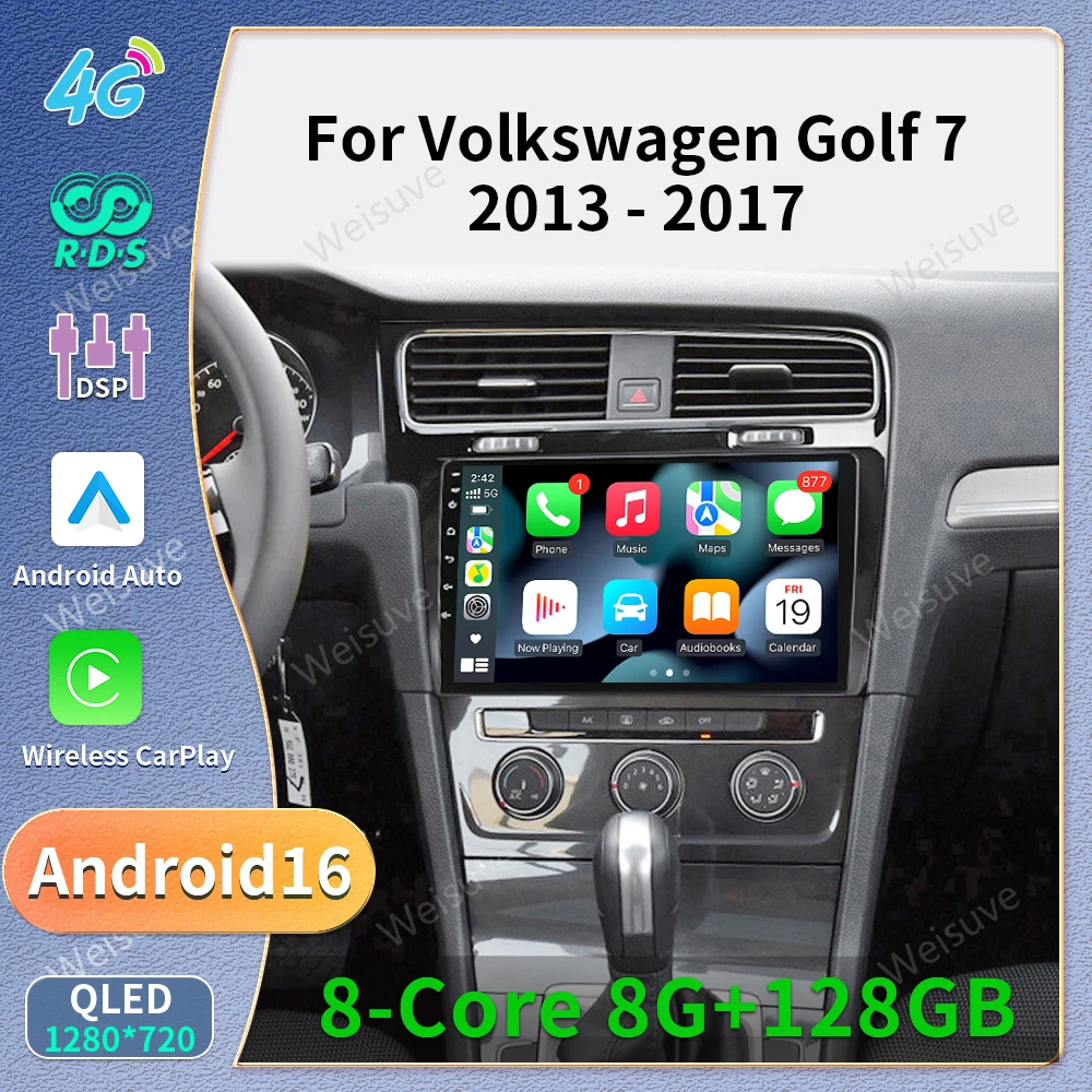 Android 16 Car Radio For Volkswagen VW Golf 7 MK7 GTI 2012-2021 Right Hand Drive RHD Carplay Android Auto Stereo Video Player BT