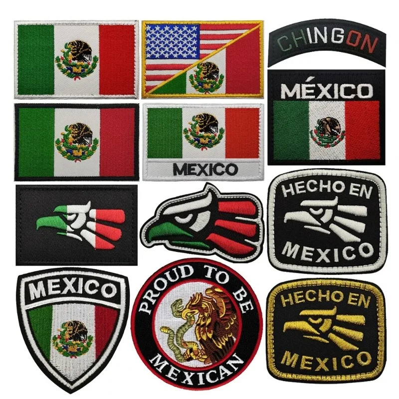 High-quality Mexican Flag Pattern Hook and Loop Fasteners-style Embroidered Fabric Patches DIY Handmade Decorative Accessories