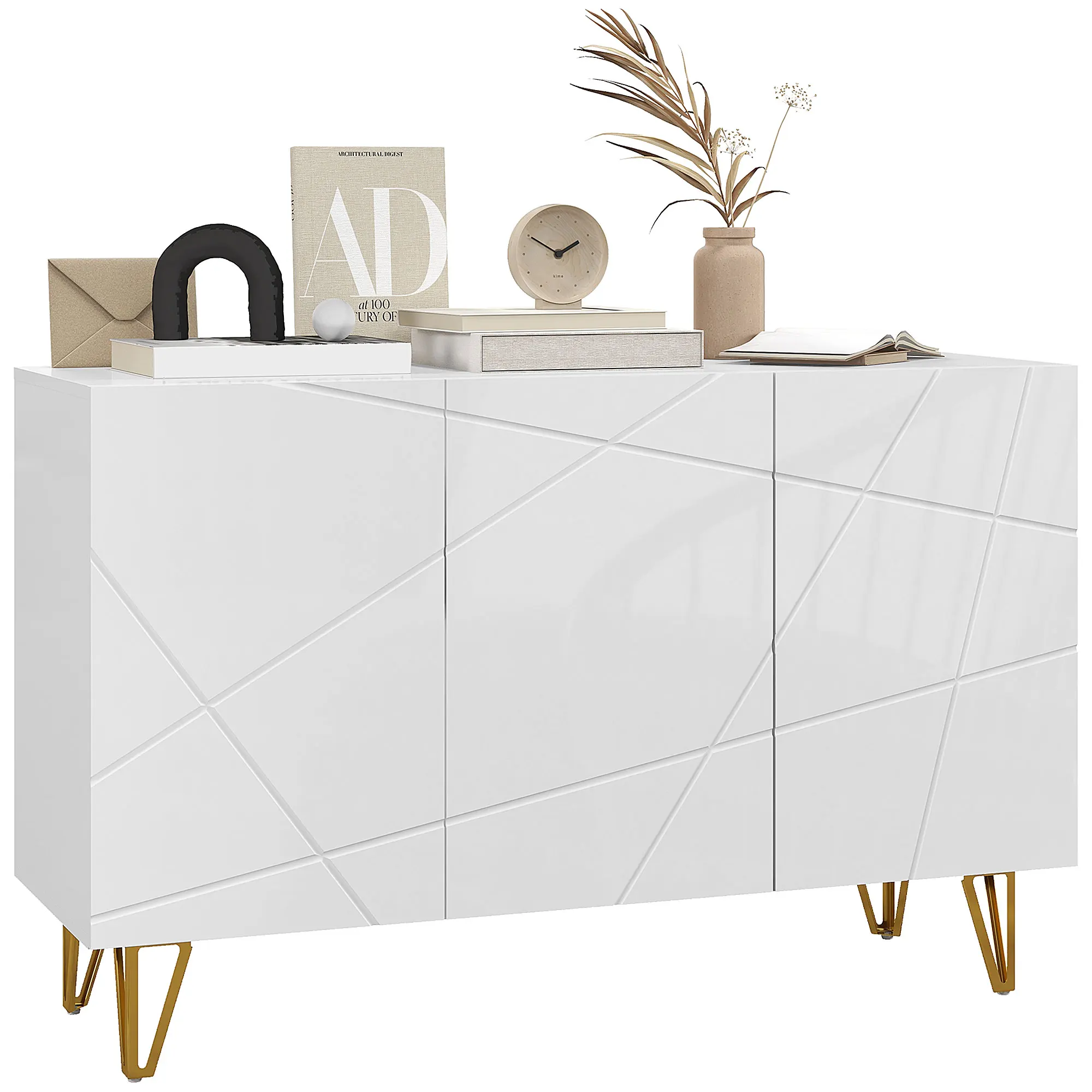HOMCOM Aparador para Salón con 3 Puertas y Estantes Ajustables 120x40x75 cm Blanco