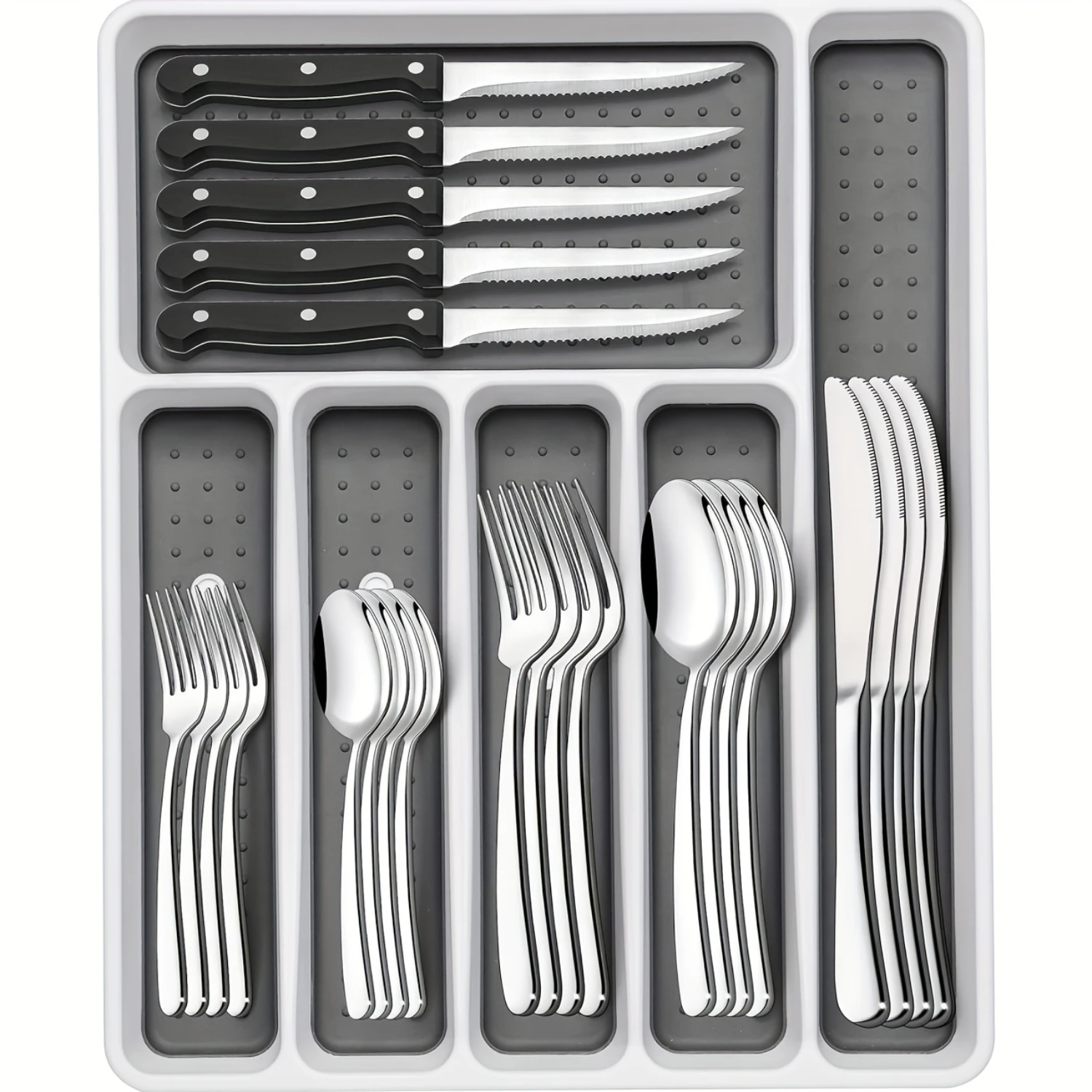 

1pc Silverware Drawer Organizer, Countertop Divided Utensil Organizer Tray, Large Capacity Silverware Tray With 6 Compartments,