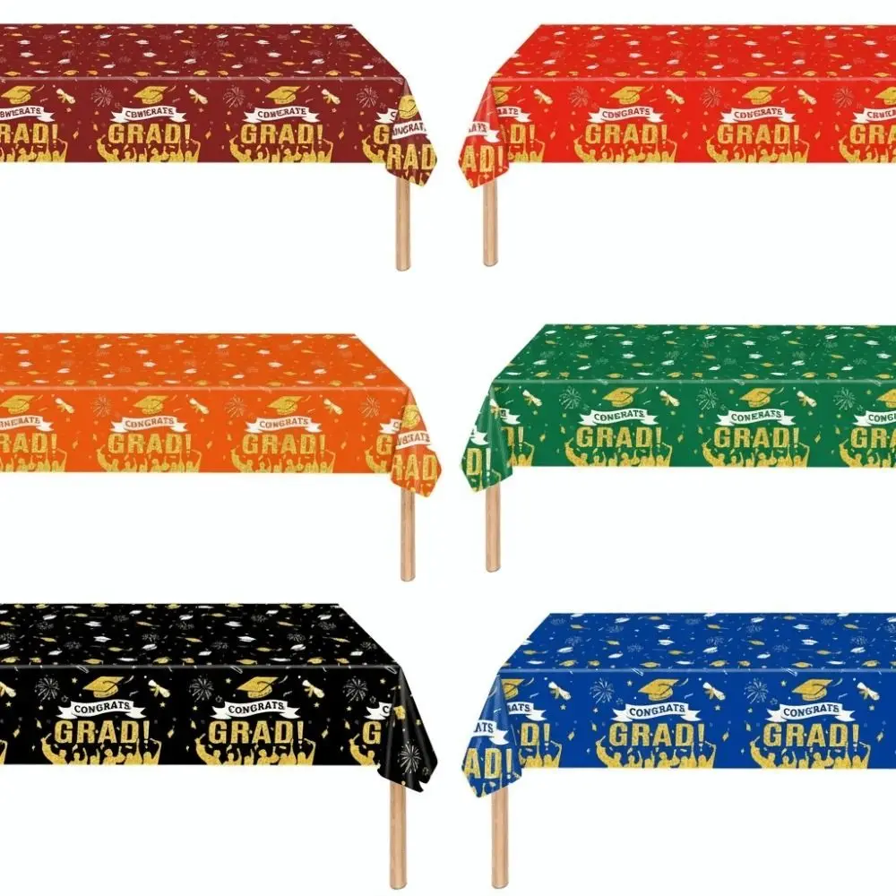 Waterproof Plastic Graduation Tablecloth Graduation Cap Diploma Pattern Disposable Table Cover Stars Design Party Decorations