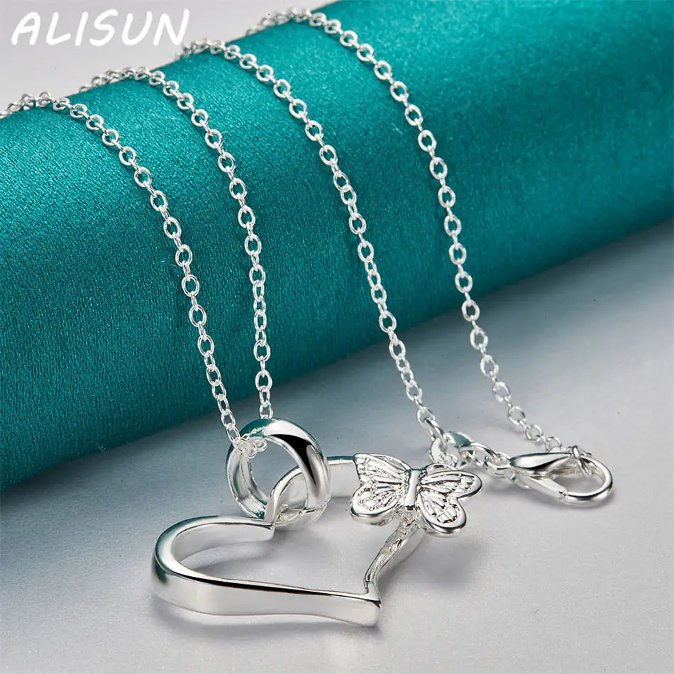 ALISUN 40-75cm 925 Sterling Silver Hearts Butterfly Pendant Necklace For Women Men Charm Trend Birthday Gifts Fashion Party