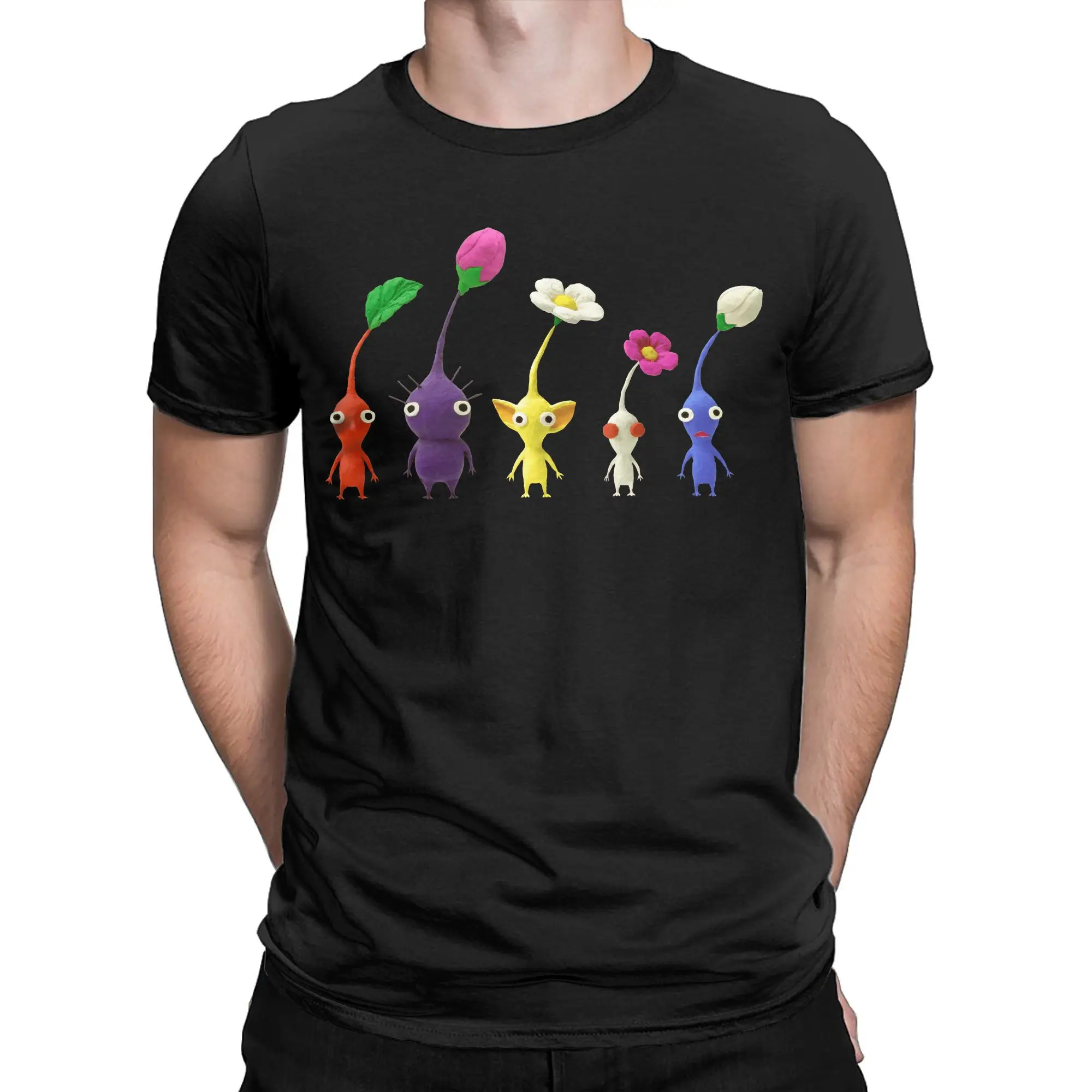 Fashion Custom Cute Pikmin T-Shirt Men Round Collar Cotton T Shirt  Short Sleeve Tees Big Size Tops