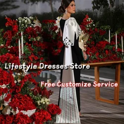 Bow Long Cape Beaded Luxury Evening Dresses 2024 Saudi Arabia Wedding Party Gown One Long Sleeve Prom Dress