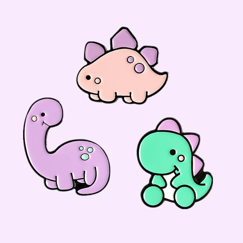 Cartoon Dinosaur Enamel Pins Lovely Pink Stegosaurus Diplodocus Jurassic AnimaL Brooch Pin Lapel Shirt Badge Gift for Kid Friend