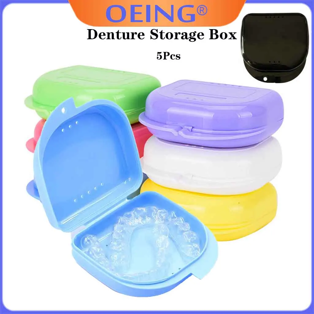 

5Pcs Denture Tray Box Case Vent Holes Dental Denture Box Dental Orthodontic Braces Retainer False Teeth Protective Case