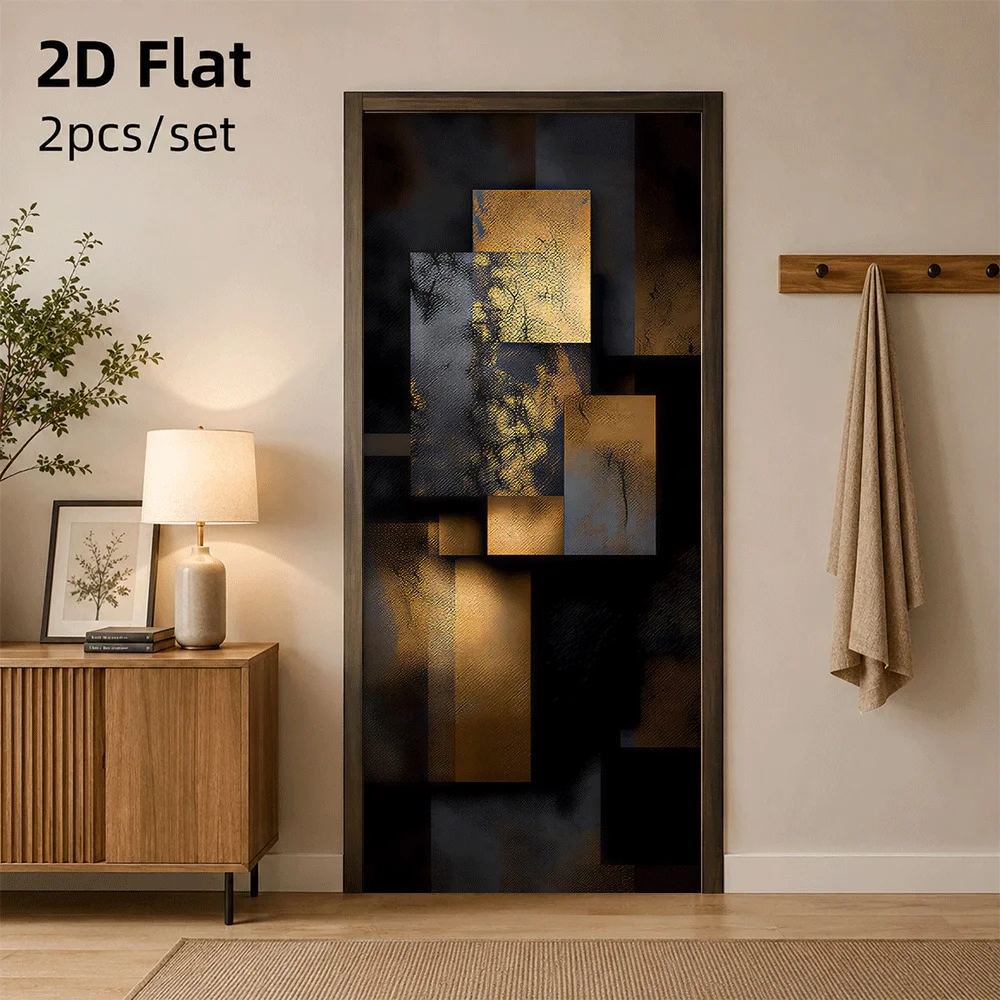 1 abstract art door sticker with modern minimalist style and black gold color scheme suitable for home decoration 2D flat