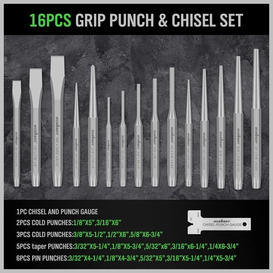 28piece Punch and Chisel Set for Precision Metalworking: Includes Pin Punches Taper Punch Cold Chisels and Center Punches for A