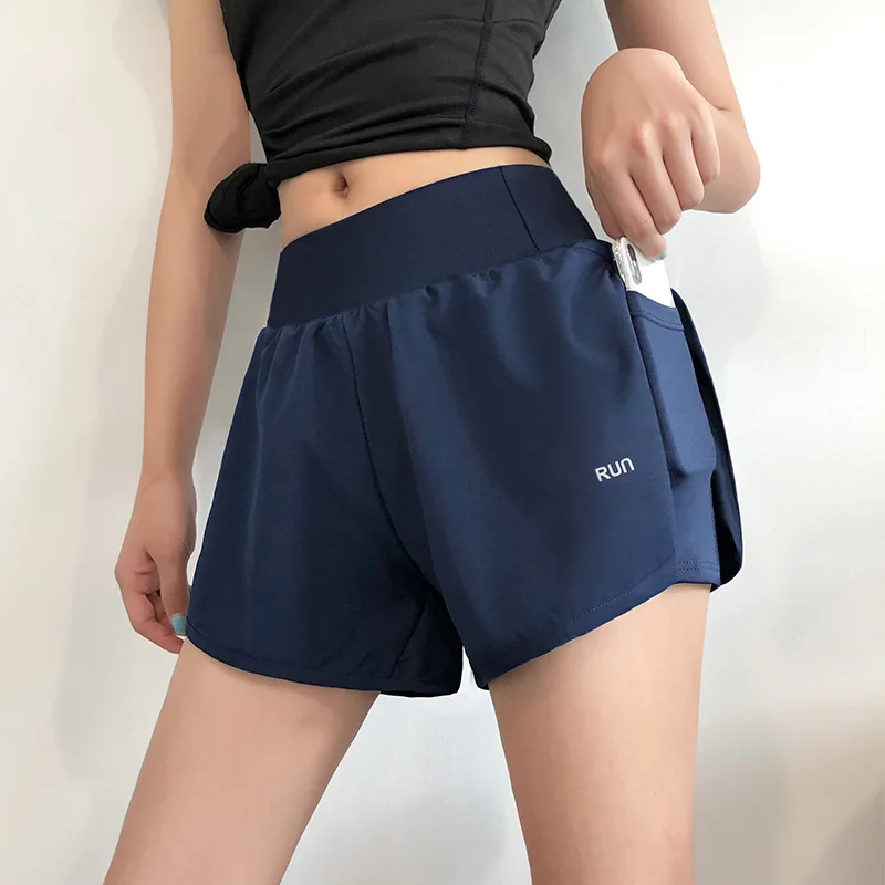 Frauen 2-in-1 Laufshorts Elastische Taille Tasche Sommer Yoga Shorts Frau Radfahren Sport Shorts Gym Fitness Shorts Sportswear