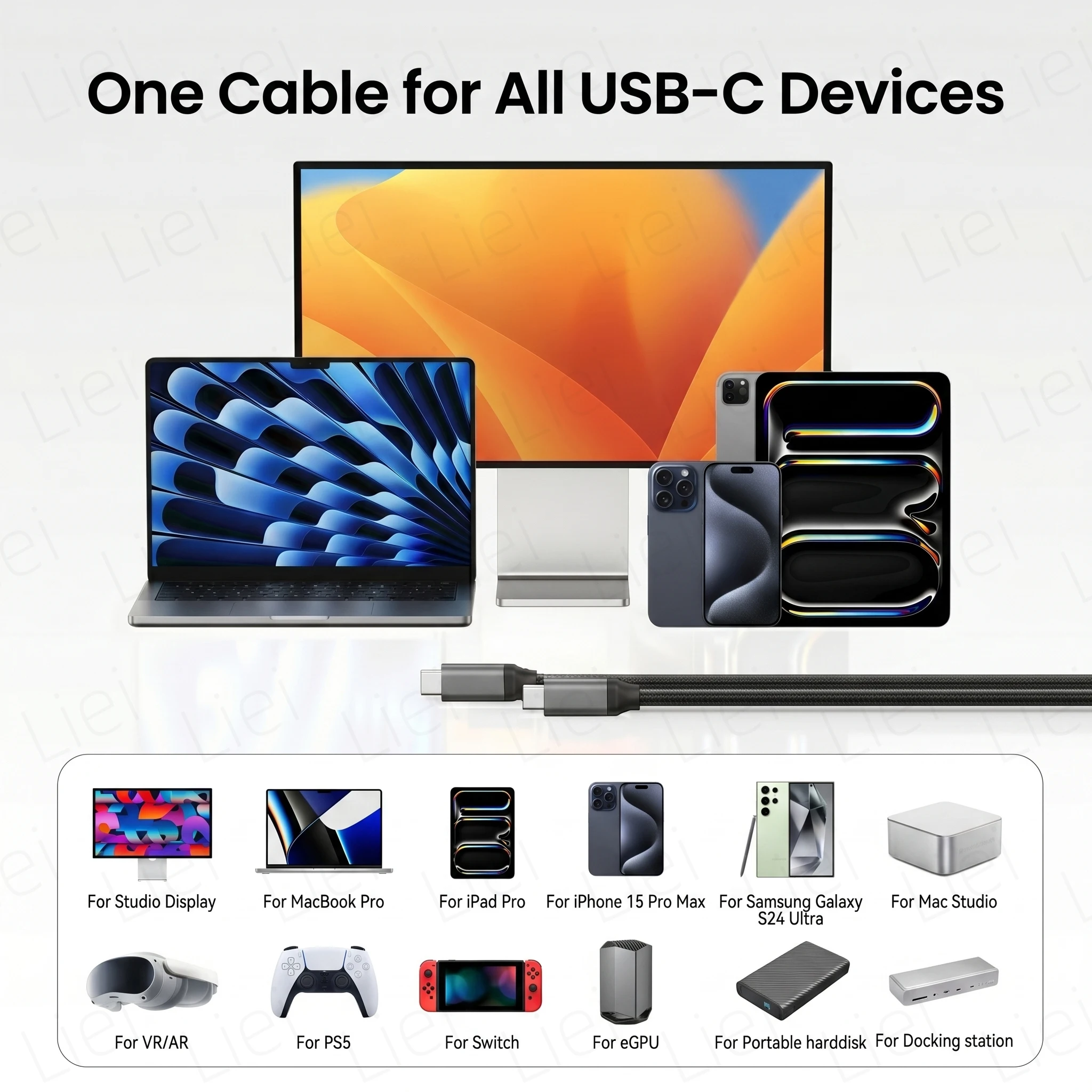 Kabel USB-C do monitora 20 Gbps, USB 3.2 Gen2x2, 4K@120Hz, 240W PD, kabel do transmisji danych i ładowania, kabel wideo do monitora przenośnego i laptopa — zdjęcie produktu 6
