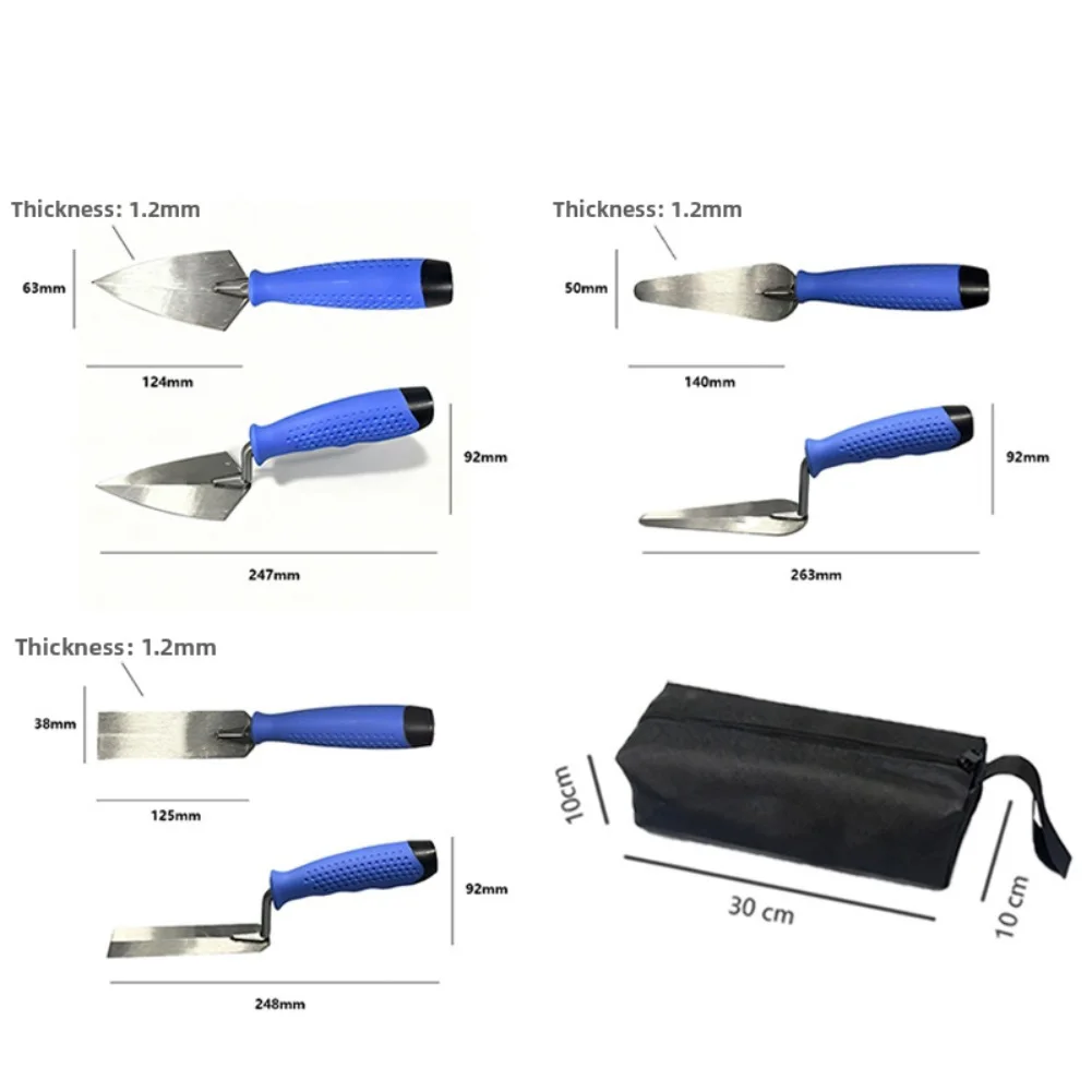 Carbon Steel Plastering Knives Set of Three Ergonomically Designed for Effective Use in Garden Renovation Tasks