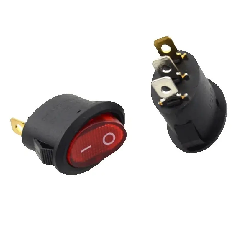 2pcs Black Oval Round 3pin On Off Rocker Switch With Red Light KCD1 Electrical Contact Switch Push Button Switch 6A 250V 10A125V
