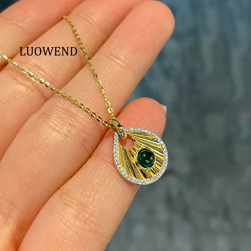 

Ожерелье LUOWEND из 100% 18-каратного желтого золота в винтажном стиле с блестящими бриллиантами и натуральным изумрудом, ожерелье с подвеской для женщин, подарок на годовщину