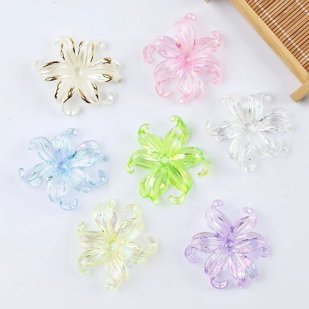 10 flower accessories, ab color clothing accessories, hair ornaments, headwear decorations, through-hole six-petal flower orname