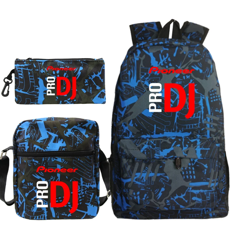 

3 pçs pioneer pro dj mochila de lona das mulheres dos homens adolescentes meninos meninas sacos de escola viagem mochila