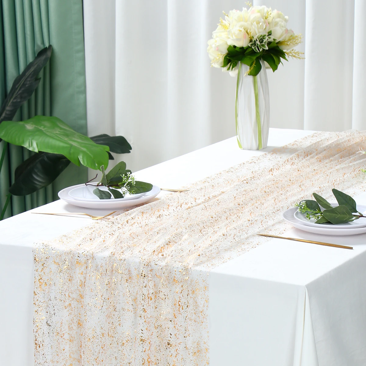 Soft Glitter Metallic Table Runner Polyester Golden Sequin Glitter Metallic Foil Home Dining Table Decoration Birthday Wedding