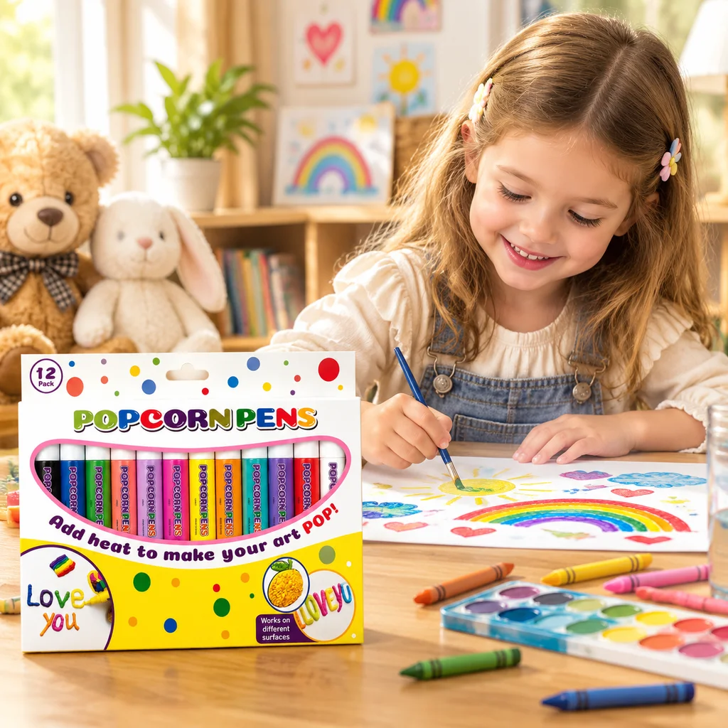 12 Bubble Pens Art Marker Tool Diy Greeting Cards For Kids And Adults Stress-Relief Children Christmas Popcorn Printing Pens Kit