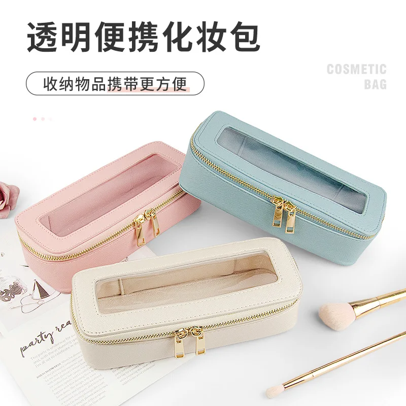 High-end jewelry and makeup brush organizer, a sophisticated and portable cosmetic bag for cross-border sales, featuring a trans